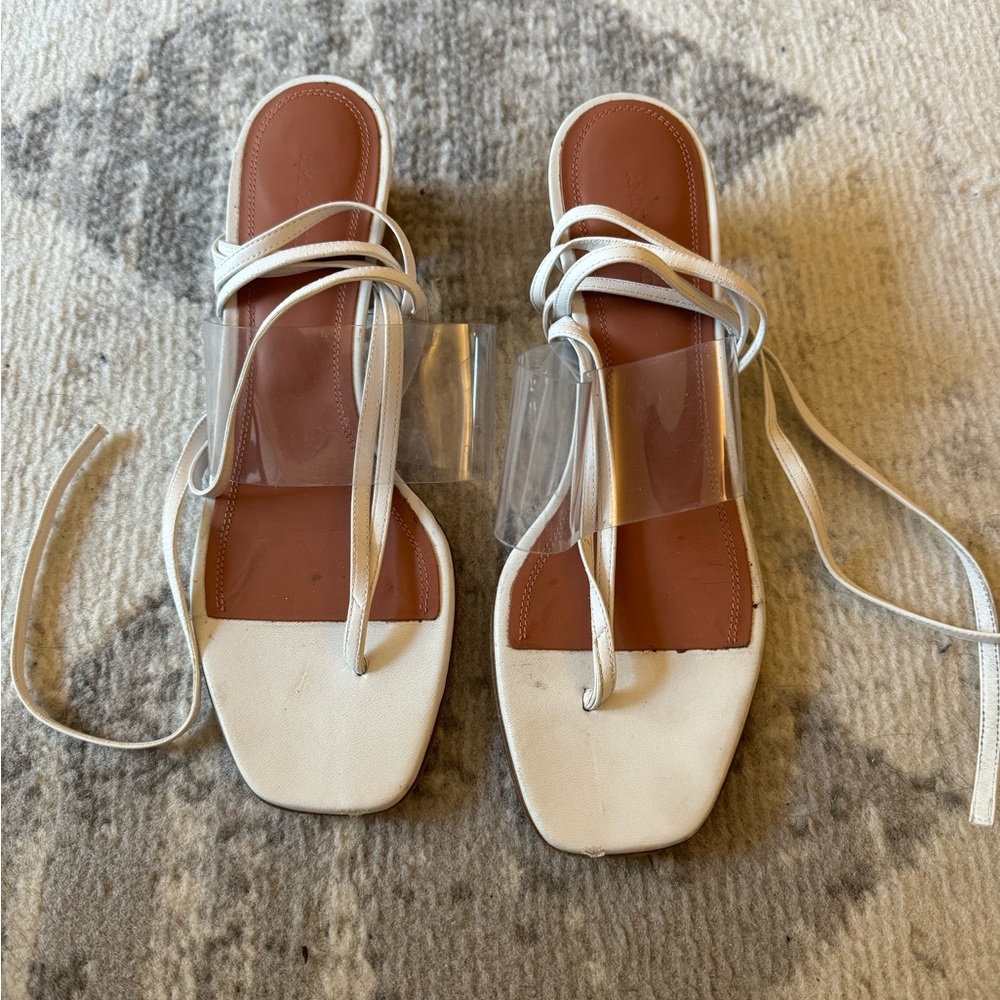 Amina Muaddi White Lace Up Sandal